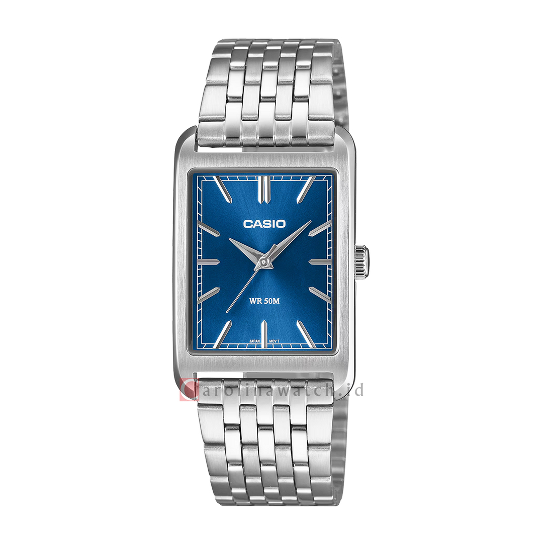 Jam Tangan Casio MTP-B215D-2A Men Blue Dial Stainless Steel Band