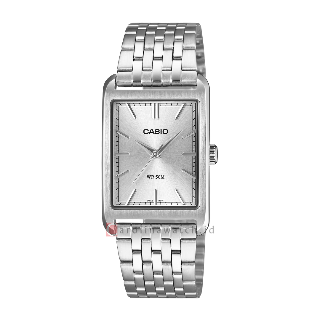 Jam Tangan Casio MTP-B215D-7A Men Silver Dial Stainless Steel Band