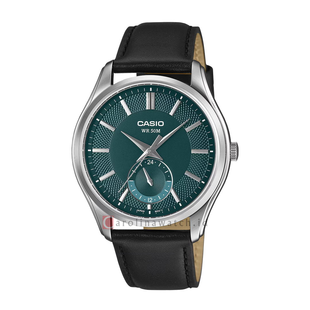 Jam Tangan Casio MTP-B315L-3A Men Green Dial Black Leather Strap