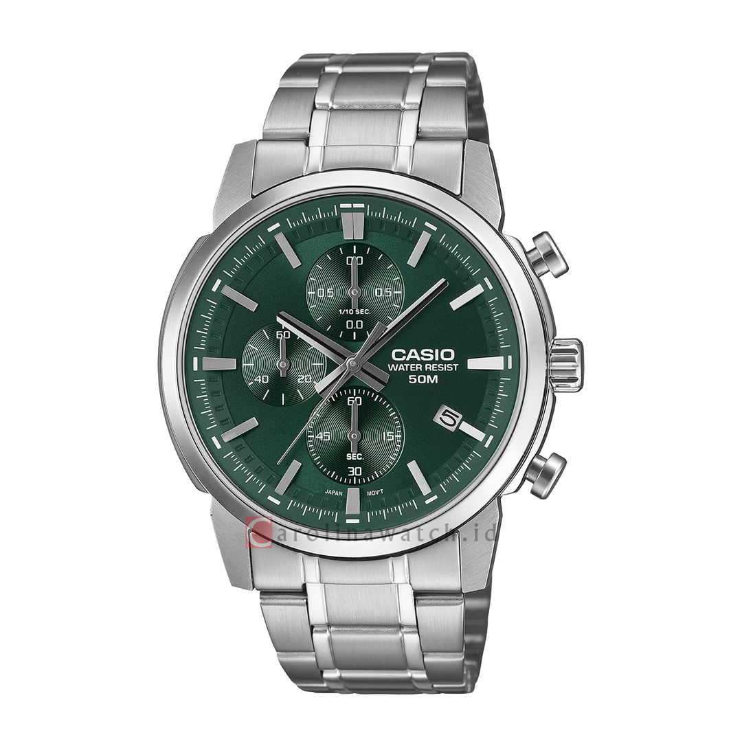 Jam Tangan Casio Standard MTP-E510D-3A Men Green Dial Stainless Steel Band