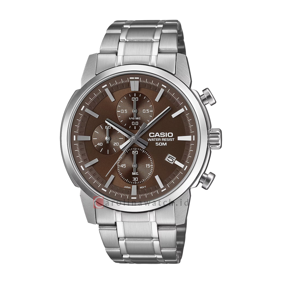 Jam Tangan Casio Standard MTP-E510D-5A Men Brown Dial Stainless Steel Band