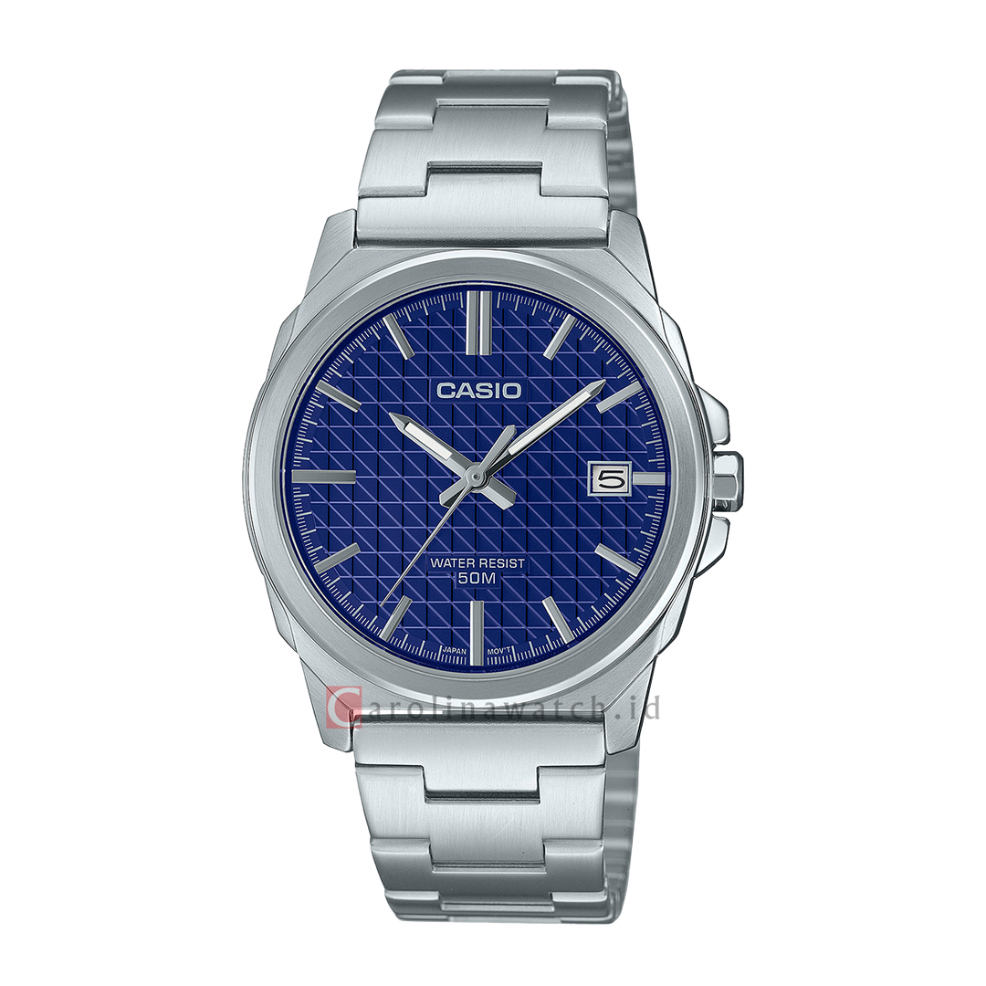 Jam Tangan Casio General MTP-E720D-2A Men Blue Pattern Dial Stainless Steel Band