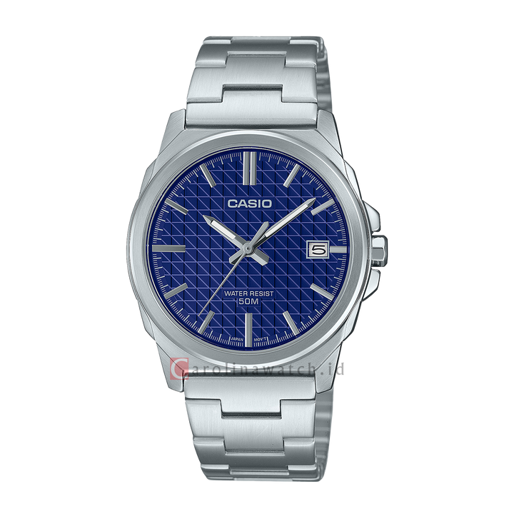 Jam Tangan Casio General MTP-E720D-2A Men Blue Pattern Dial Stainless Steel Band