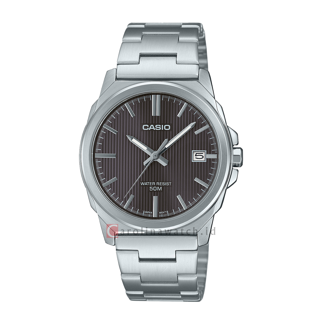 Jam Tangan Casio General MTP-E720D-8A Men Grey Pattern Dial Stainless Steel Band