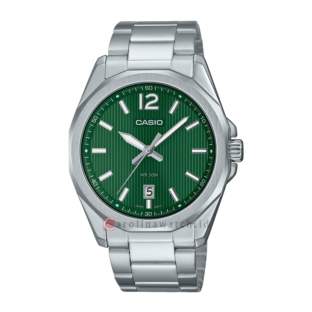 Jam Tangan Casio General MTP-E725D-3A Men Green Pattern Dial Stainless Steel Band