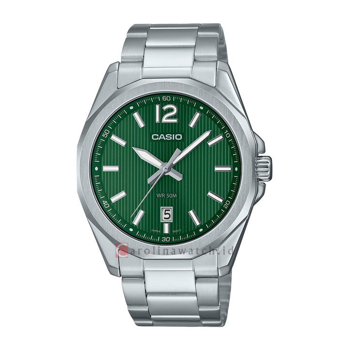 Jam Tangan Casio General MTP-E725D-3A Men Green Pattern Dial Stainless Steel Band