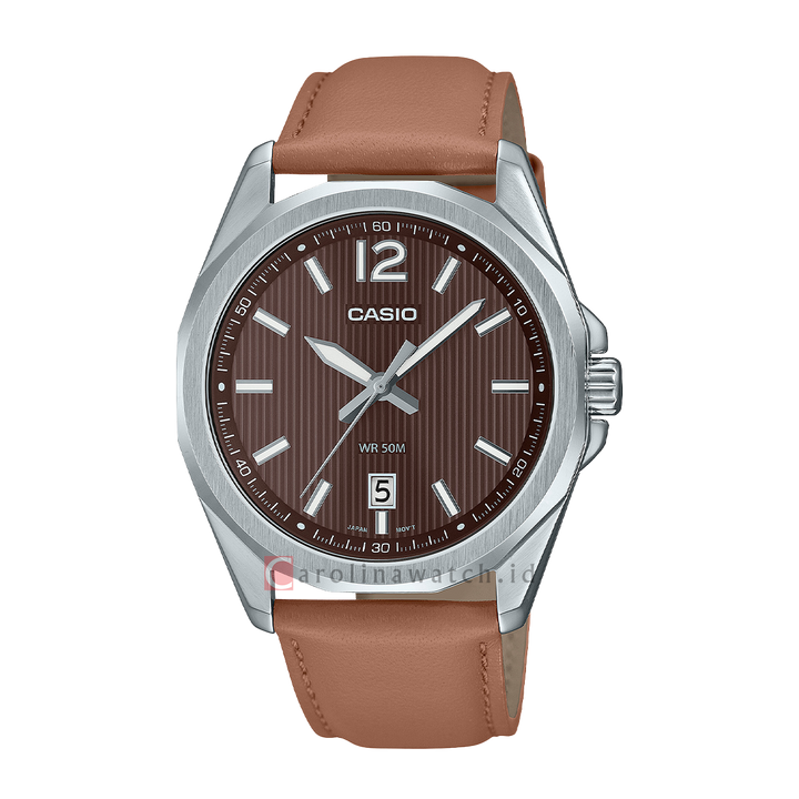 Jam Tangan Casio General MTP-E725L-5A Men Brown Pattern Dial Brown Leather Band