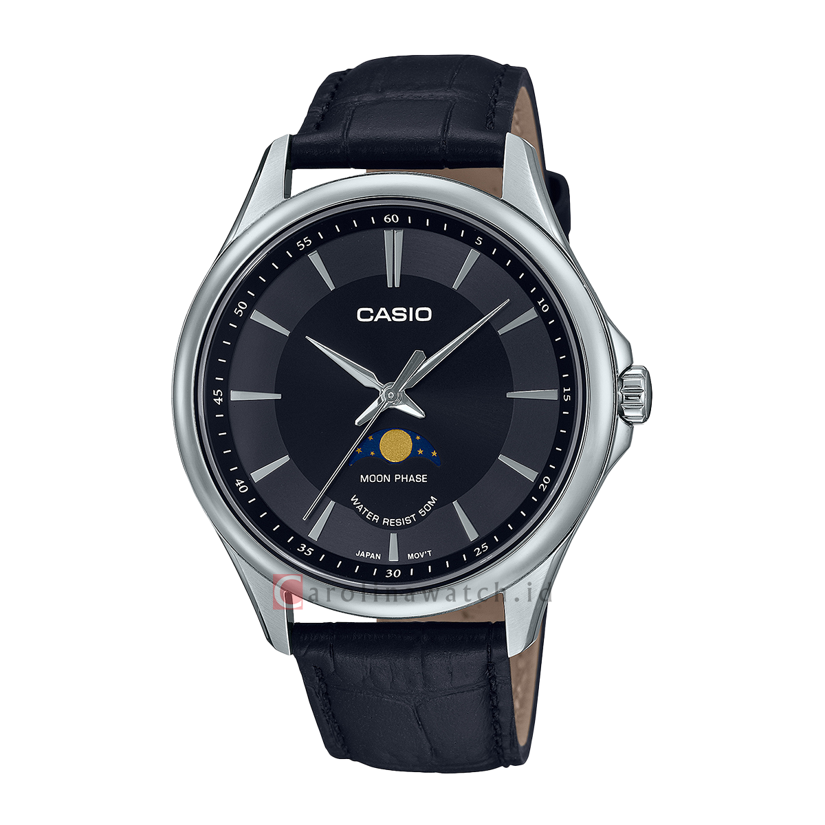 Jam Tangan Casio General Mtp M100l 1a Men Moon Phase Black Dial Black