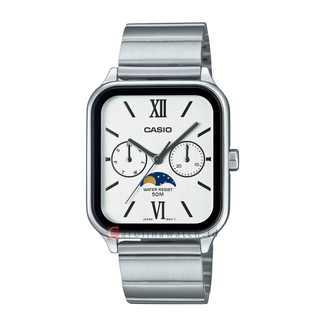 Jam Tangan Casio General MTP-M305D-7A2 Men Moon Phase White Dial Stainless Steel Band