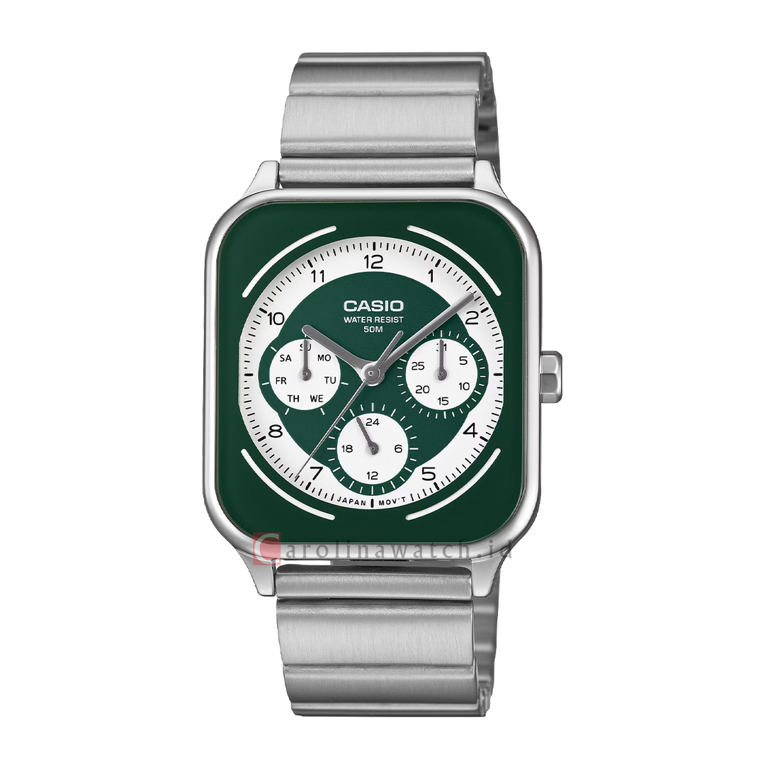 Jam Tangan Casio General MTP-M307D-3B Men Green Dial Stainless Steel Band