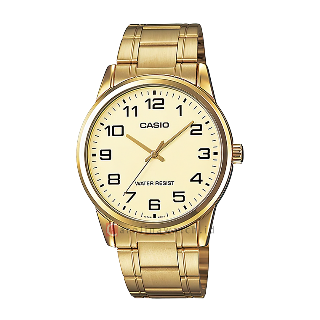 Jam Tangan Casio General MTP-V001G-9B Men Gold Dial Gold Stainless Steel Band