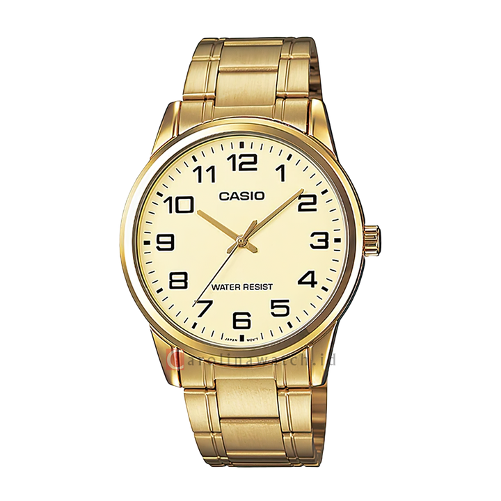 Jam Tangan Casio General MTP-V001G-9B Men Gold Dial Gold Stainless Steel Band