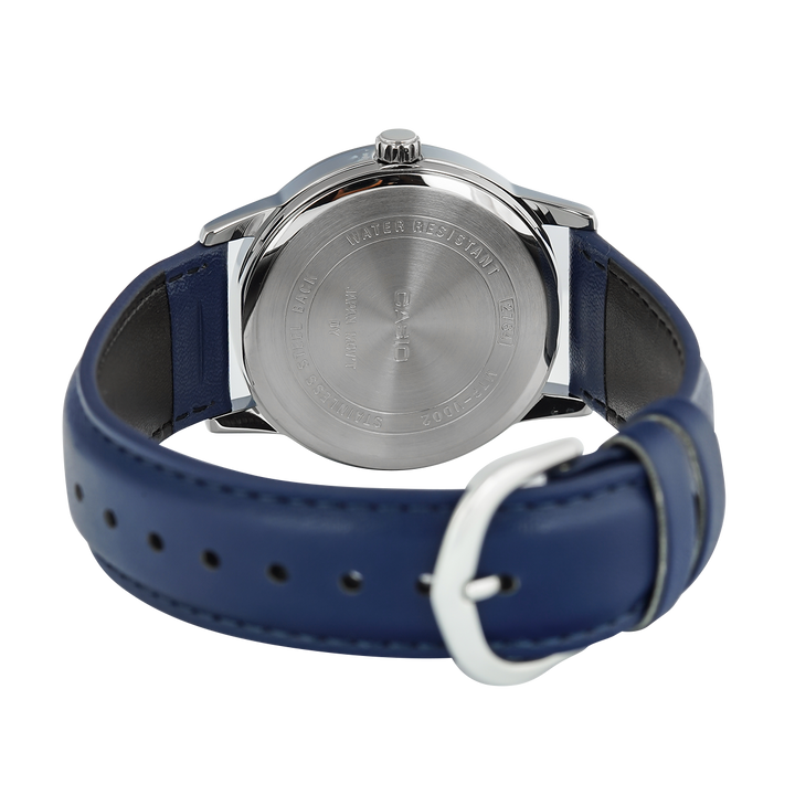 Jam Tangan Casio MTP-V002L-2B3 Men Silver Dial Blue Leather Band