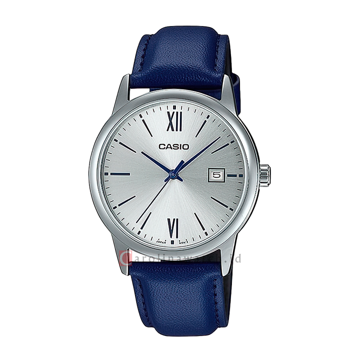 Jam Tangan Casio MTP-V002L-2B3 Men Silver Dial Blue Leather Band
