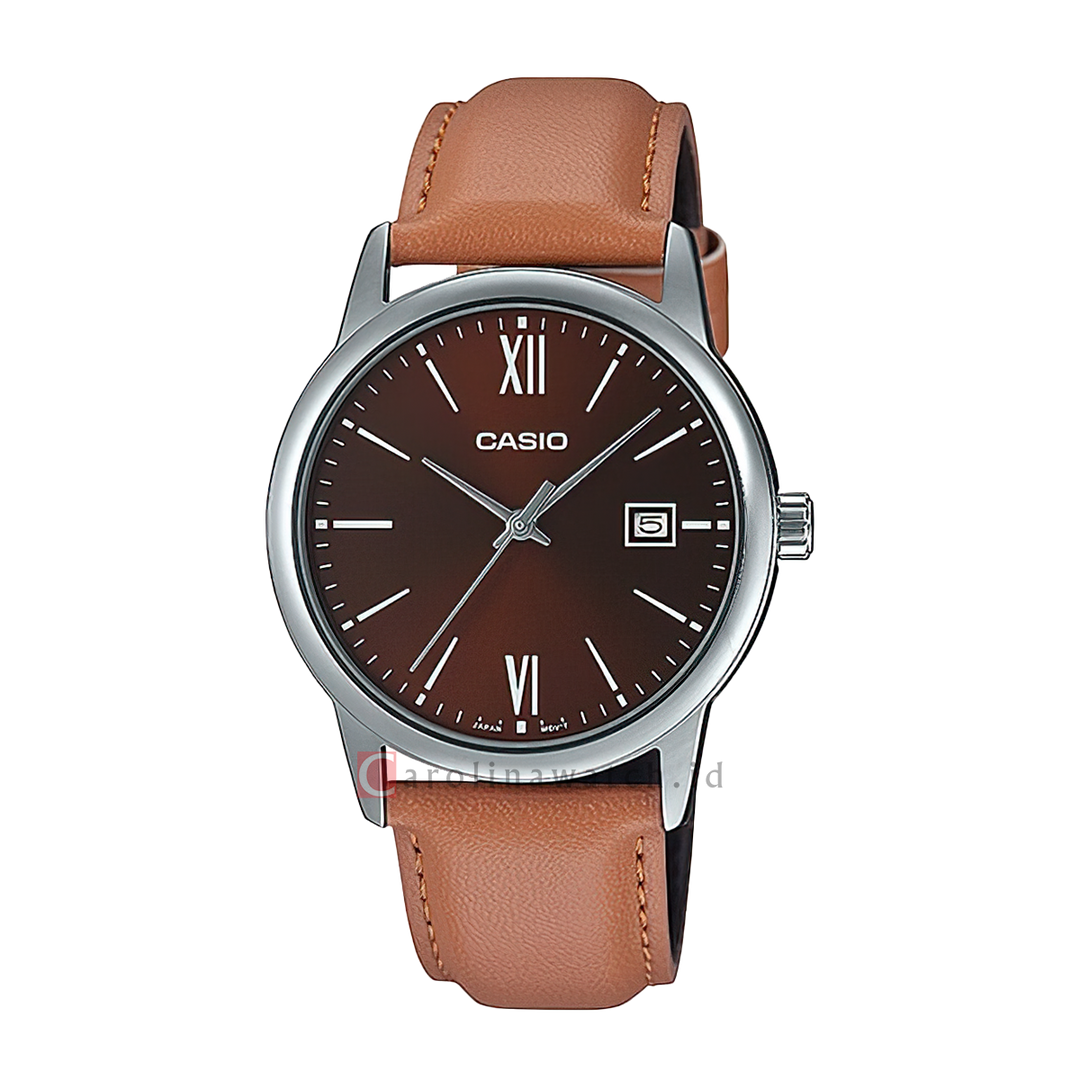 Jam Tangan Casio MTP-V002L-5B3 Men Brown Dial Brown Leather Strap