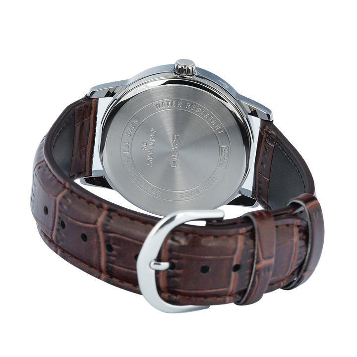 Jam Tangan Casio MTP-V002L-7B2 Men Silver Dial Brown Leather Band