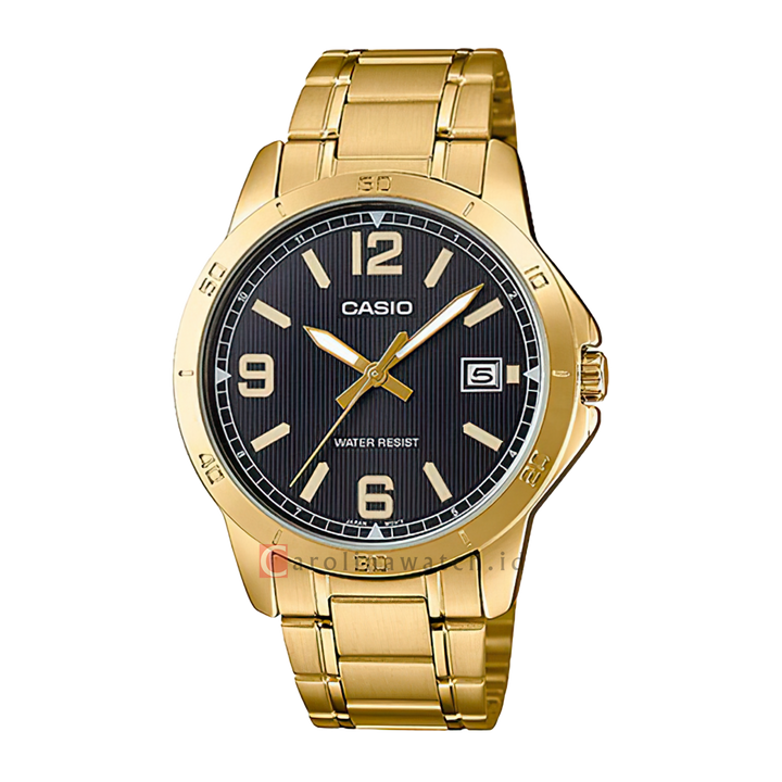 Jam Tangan Casio MTP-V004G-1B Men Black Dial Gold Stainless Steel Band