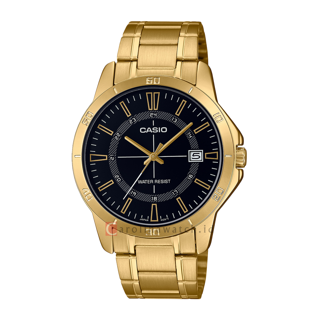 Jam Tangan Casio General MTP-V004G-1C Men Black Dial Gold Stainless Steel Band