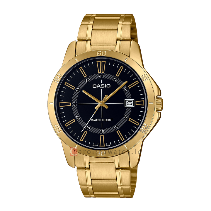 Jam Tangan Casio General MTP-V004G-1C Men Black Dial Gold Stainless Steel Band