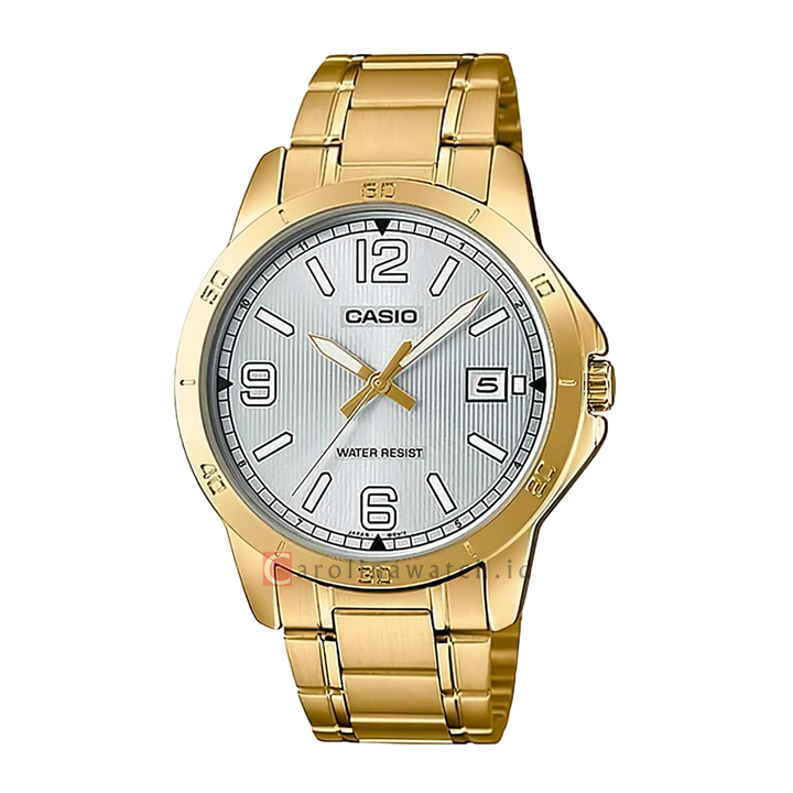 Jam Tangan Casio General MTP-V004G-7B2 Men White Dial Gold Stainless Steel Band