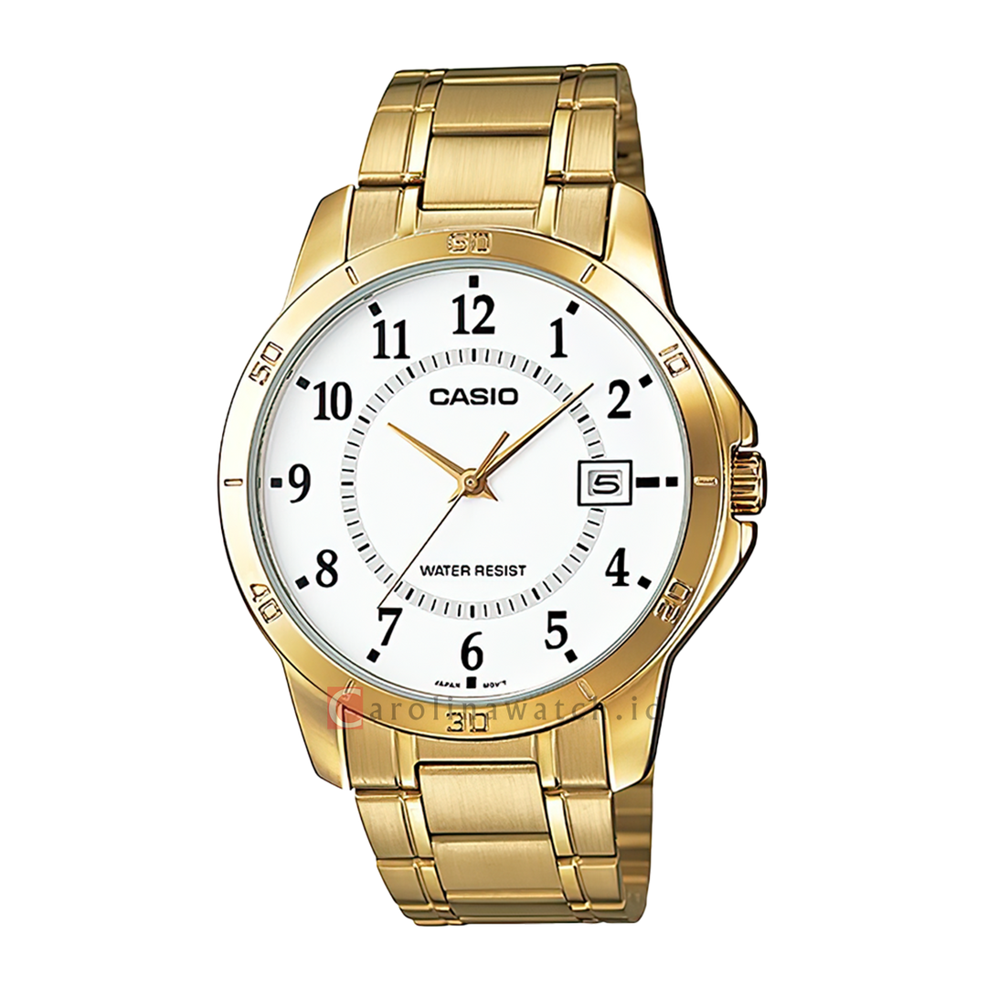 Jam Tangan Casio General MTP-V004G-7B Men White Dial Gold Stainless Steel Band