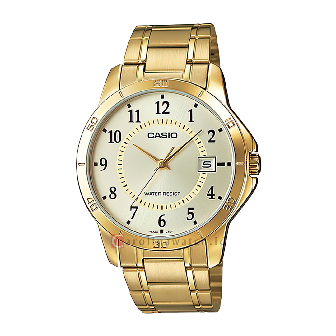 Jam Tangan Casio General MTP-V004G-9B Men Light Gold Dial Gold Stainless Steel Band