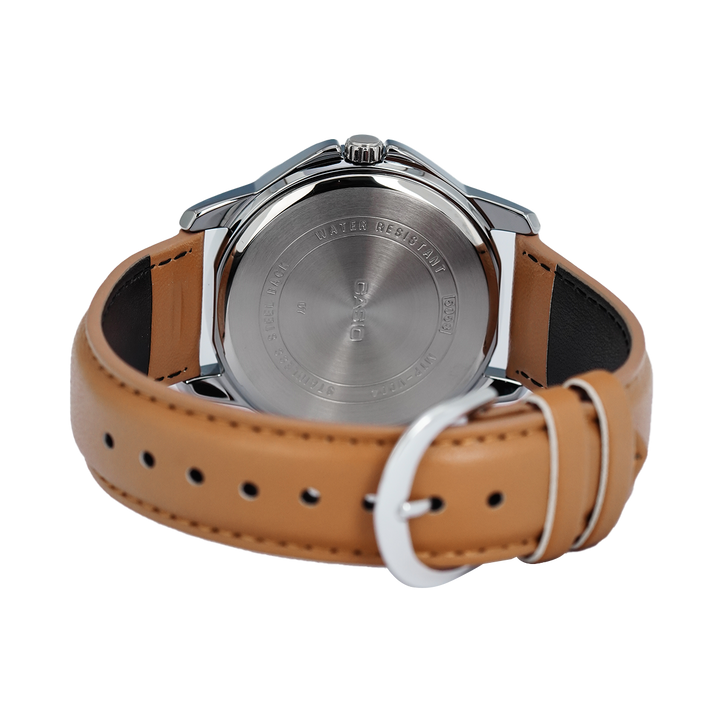 Jam Tangan Casio MTP-V004L-1B2 Men Black Analog Brown Leather Band