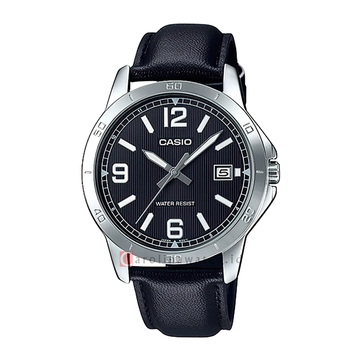 Jam Tangan Casio MTP-V004L-1B Men Black Analog Black Leather Band