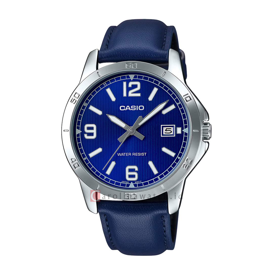 Jam Tangan Casio MTP-V004L-2B Men Blue Analog Blue Leather Band