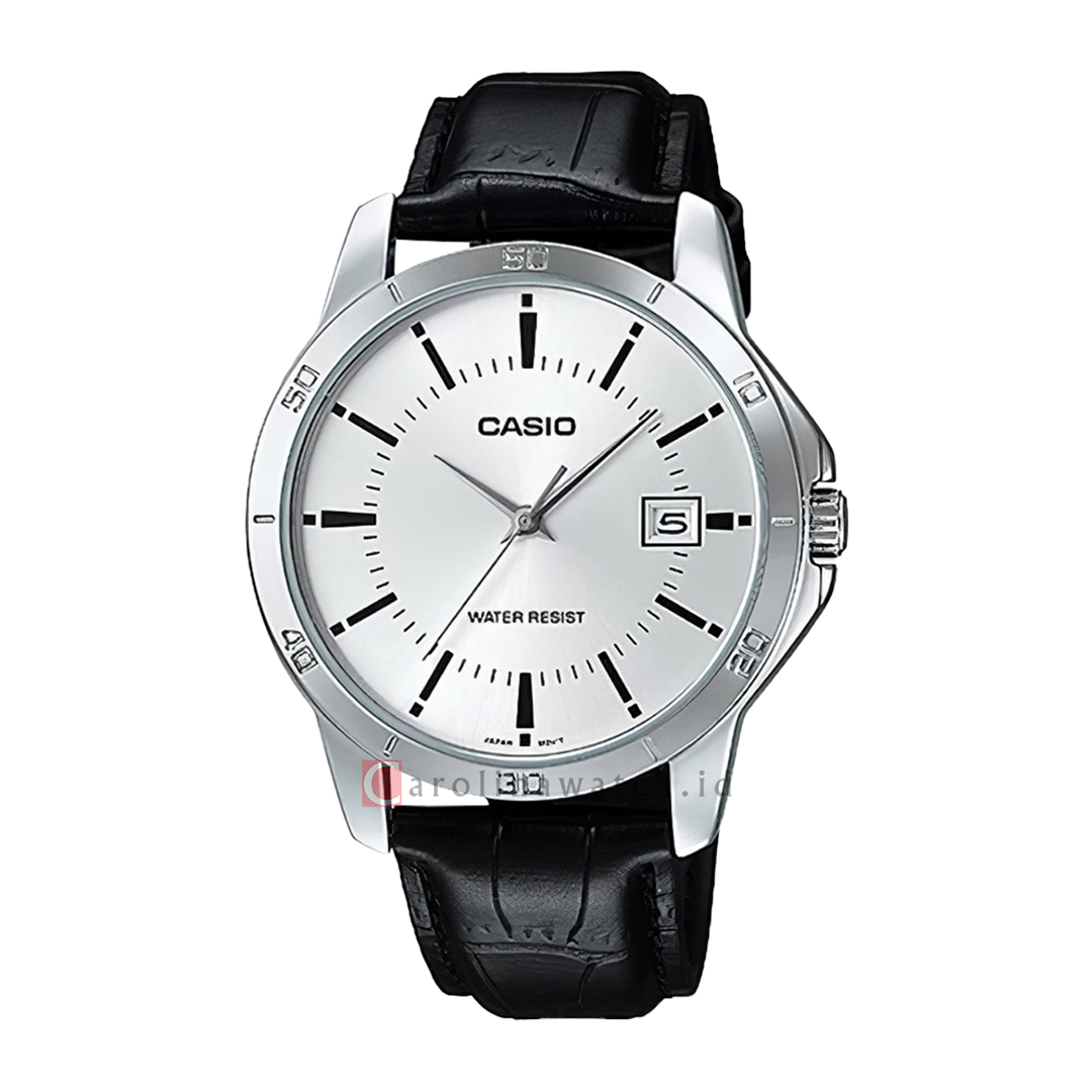 Jam tangan Casio General MTP-V004L-7A Men White Dial Black Leather Strap