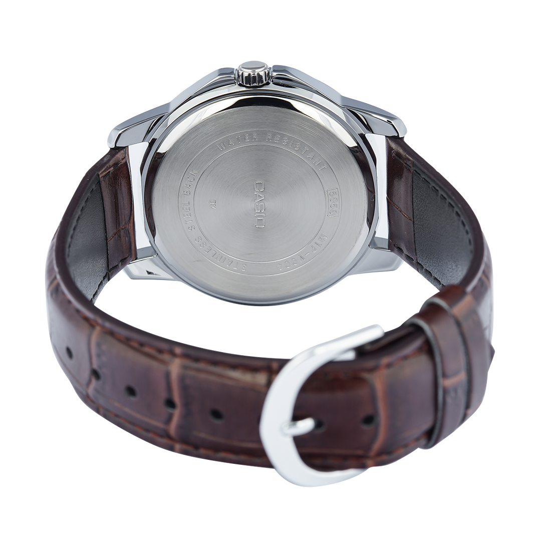 Jam Tangan Casio General MTP-V004L-7C Men Silver Dial Brown Leather Band