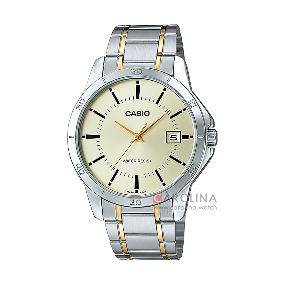 Jam Tangan Casio General MTP-V004SG-9A Men Light Gold Dial Stainless Steel Band