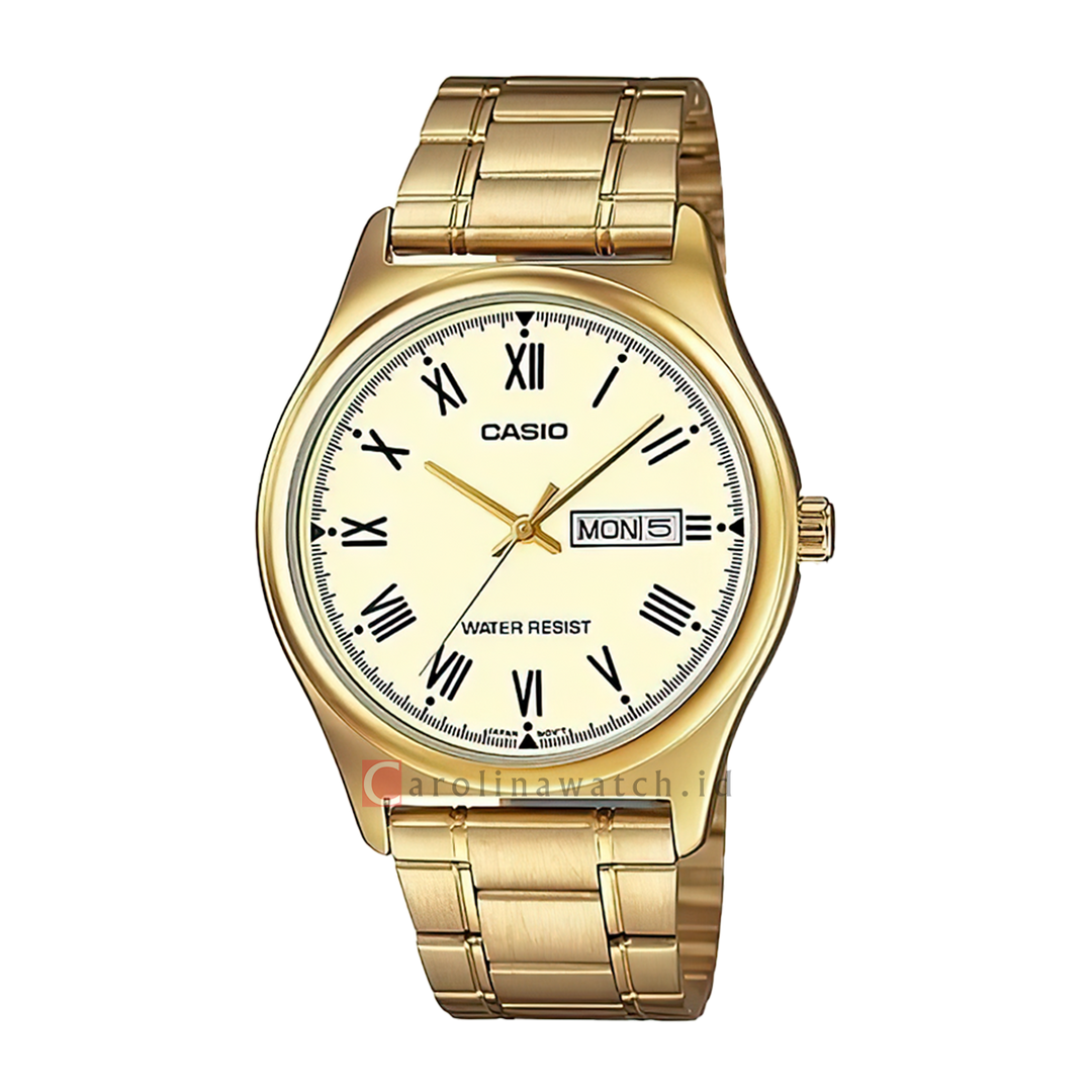 Jam Tangan Casio General MTP-V006G-9B Men White Dial Gold Stainless Steel Band