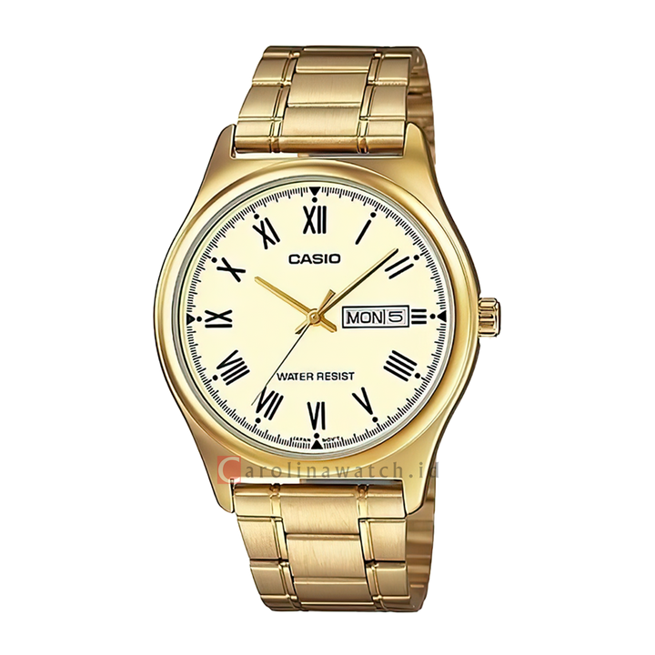 Jam Tangan Casio General MTP-V006G-9B Men White Dial Gold Stainless Steel Band