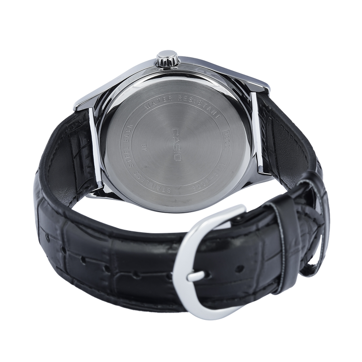 Jam Tangan Casio MTP-V006L-1B Men Black Dial Black Leather Band