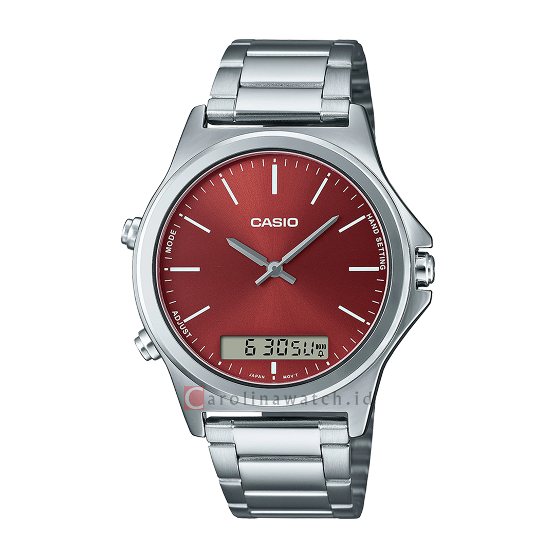 Jam Tangan Casio General MTP-VC01D-5E Men Maroon Red Dial Stainless Steel Band