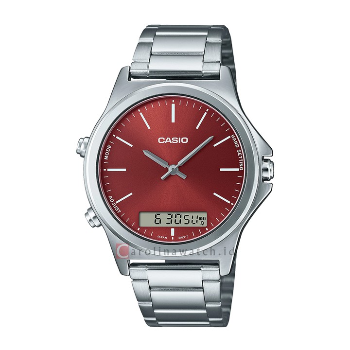 Jam Tangan Casio General MTP-VC01D-5E Men Maroon Red Dial Stainless Steel Band