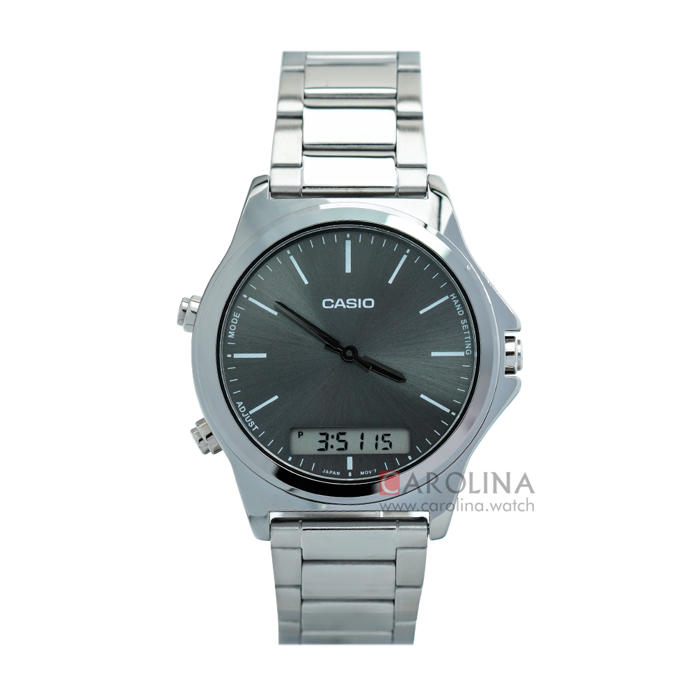 Jam Tangan Casio General MTP-VC01D-8E Men Grey Digital Analog Dial Stainless Steel Band