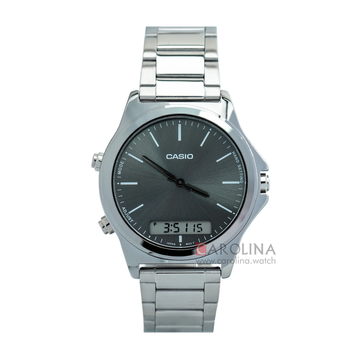 Jam Tangan Casio General MTP-VC01D-8E Men Grey Digital Analog Dial Stainless Steel Band