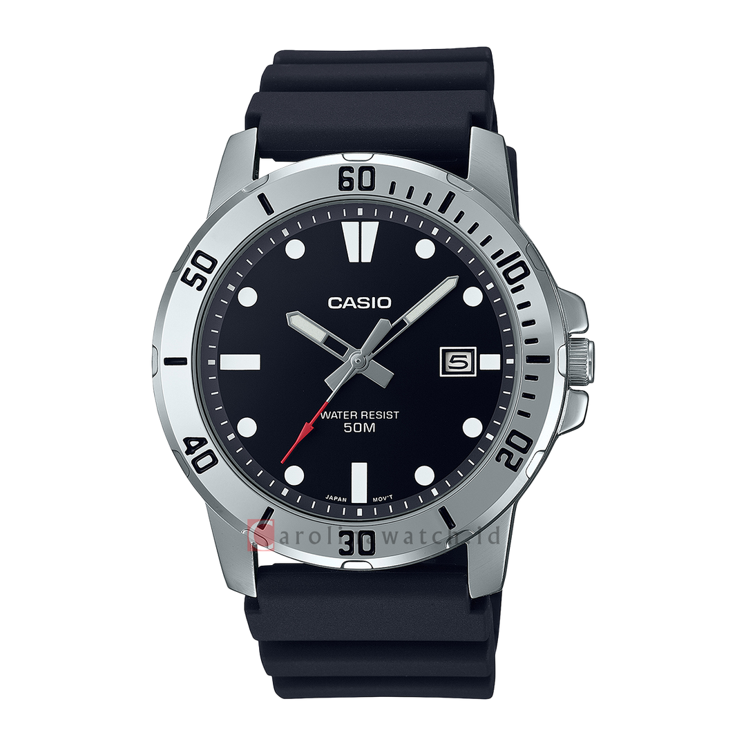 Jam Tangan CASIO MTP-VD01-1E Men Black Dial Black Resin Band