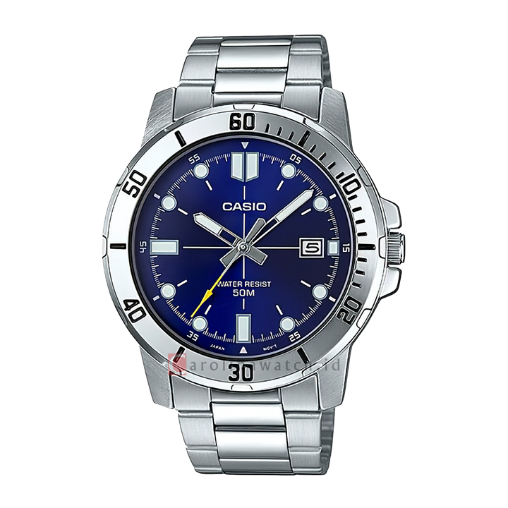 Jam Tangan Casio General MTP-VD01D-2E Men Enticer Men Blue Dial Stainless Steel Band