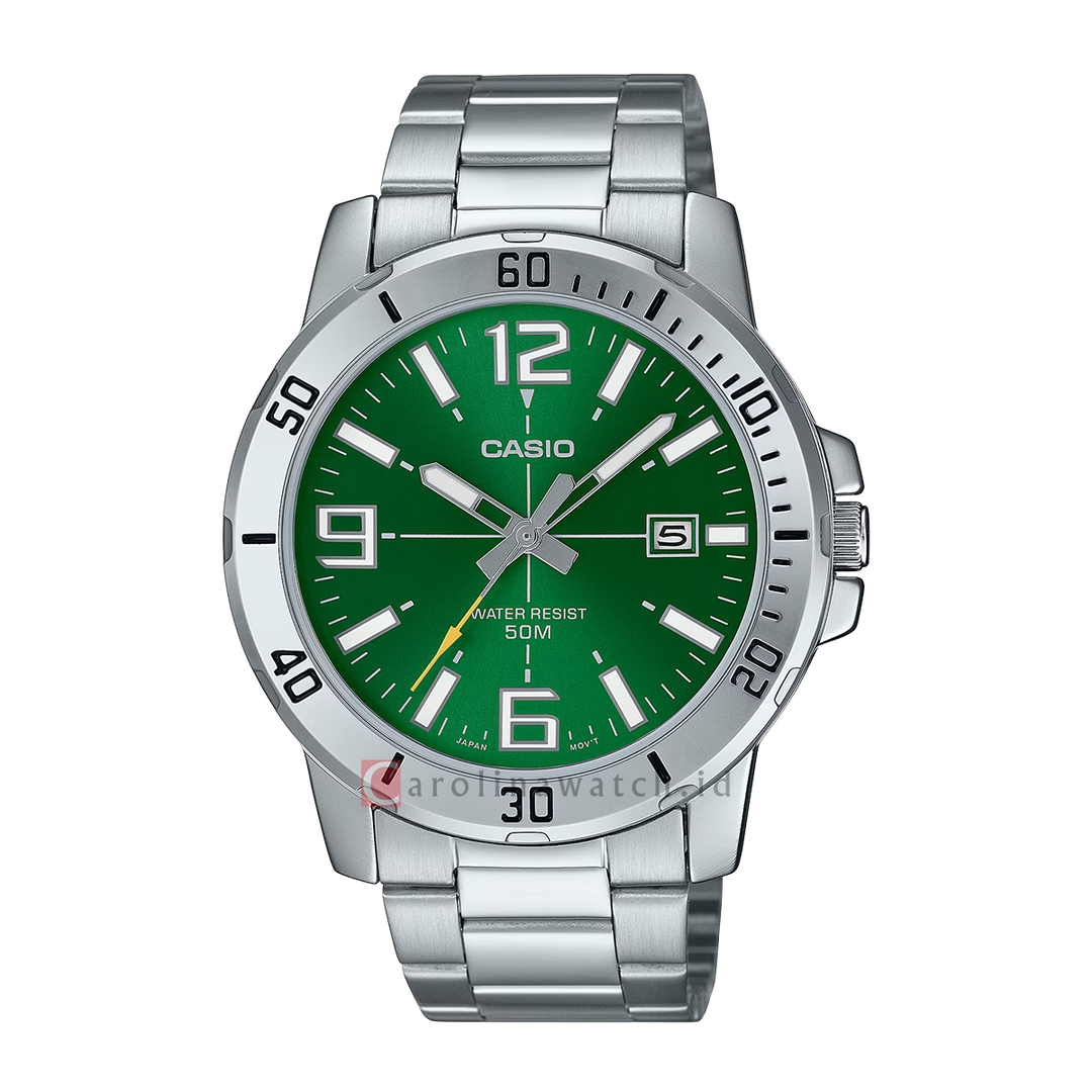 Jam Tangan Casio General MTP-VD01D-3B Men Green Dial Stainless Steel Band