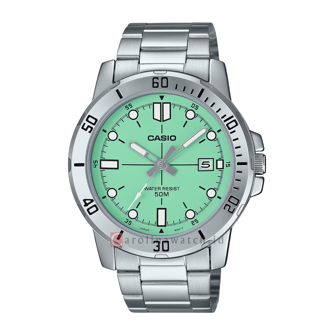 Jam Tangan Casio General MTP-VD01D-3E1 Men Green Dial Stainless Steel Band