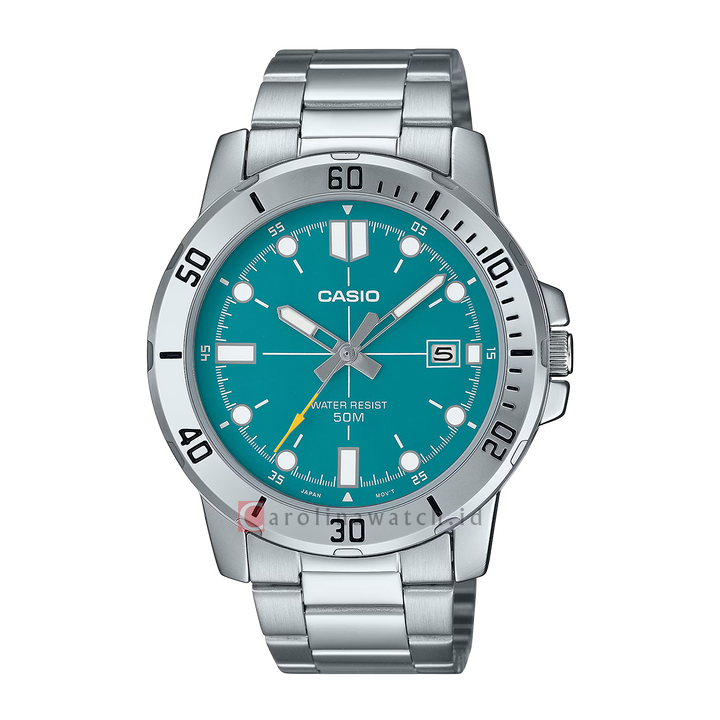 Jam Tangan Casio General MTP-VD01D-3E2 Men Green Dial Stainless Steel Band