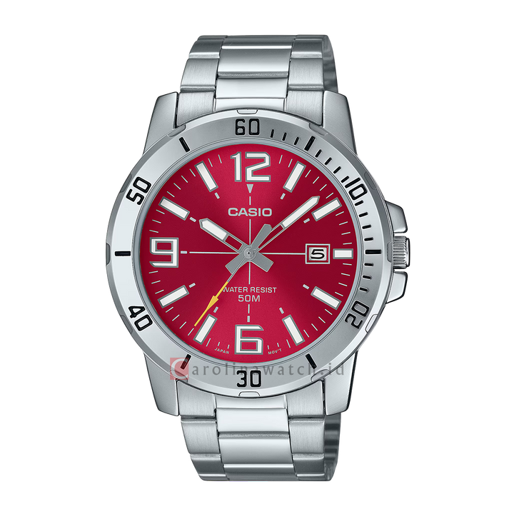 Jam Tangan Casio General MTP-VD01D-4B Men Red Dial Stainless Steel Band