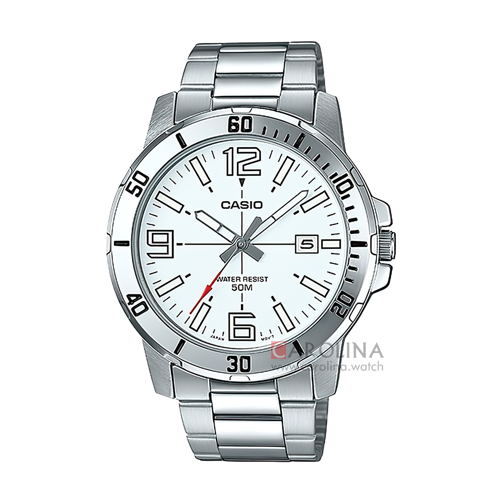 Jam Tangan Casio General MTP-VD01D-7B Men White Dial Stainless Steel Band