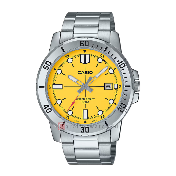 Jam Tangan Casio General MTP-VD01D-9E Men Yellow Dial Stainless Steel Band