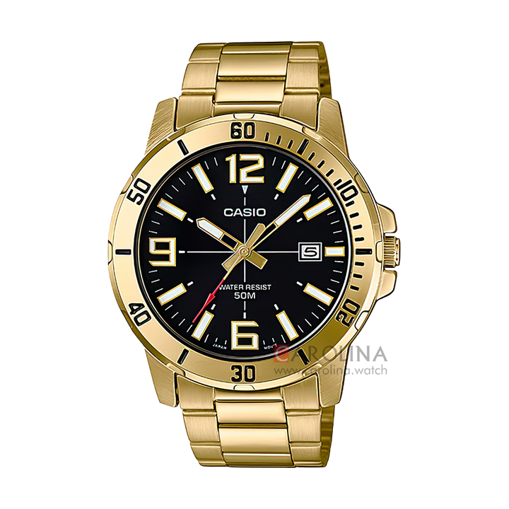 Jam Tangan Casio General MTP-VD01G-1B Men Black Dial Gold Stainless Steel Band