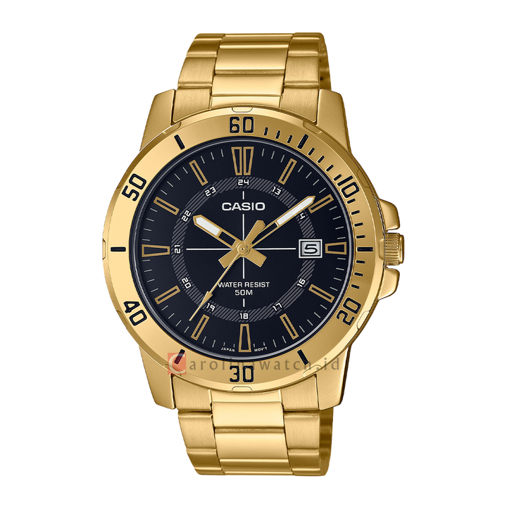 Jam Tangan Casio General MTP-VD01G-1C Men Black Dial Gold Stainless Steel Band