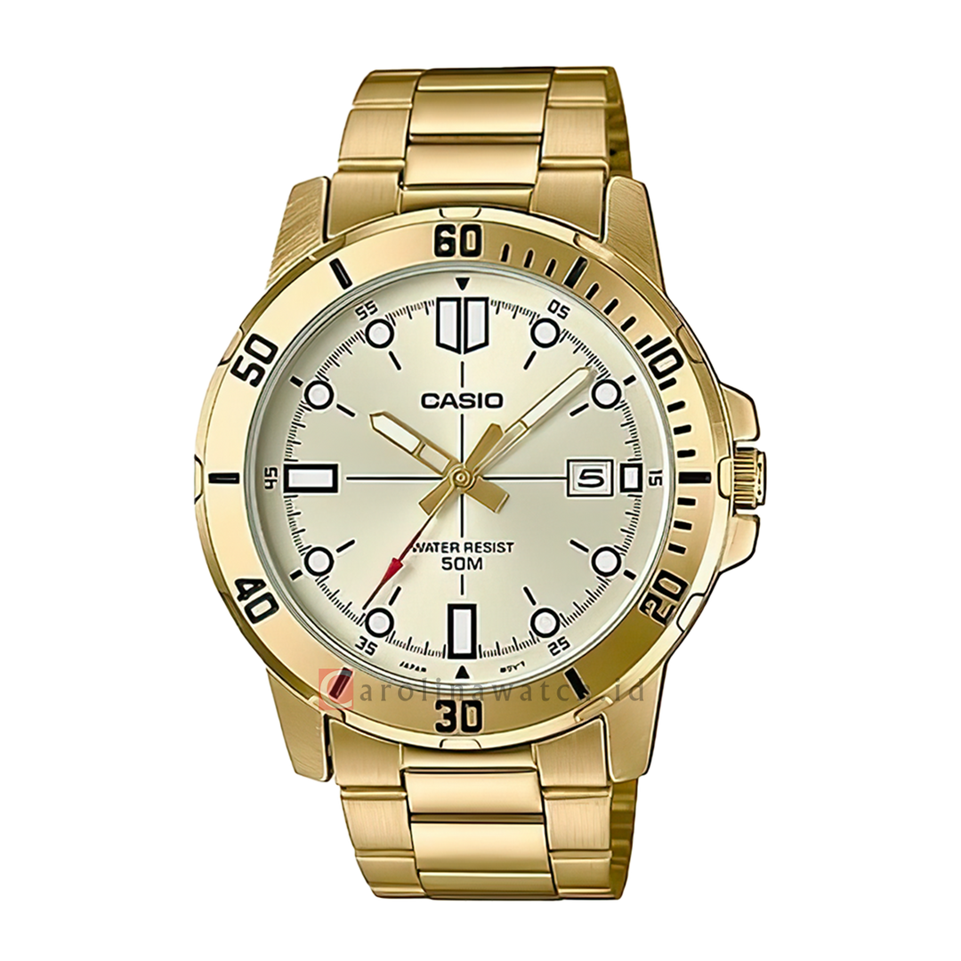 Jam Tangan Casio General MTP-VD01G-9E Men Light Gold Dial Gold Stainless Steel Band